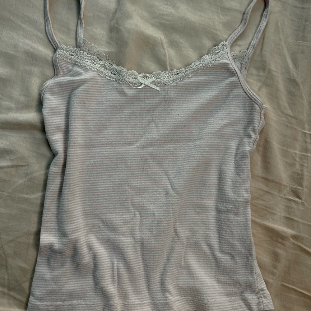 Brandy Melville Light Pink Striped Lace-Trim Cami
